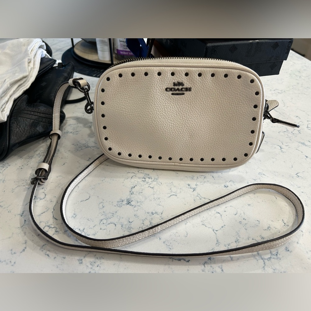 Off White Coach Crossbody with Chrome Studs/Hardware